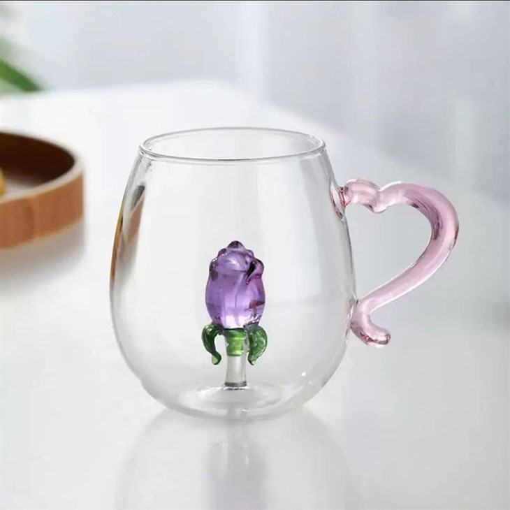 Drinking Glass With Rose Decoration, Lovely Water Glass, 13OZ Water Mug For Girls Party, Celebration
